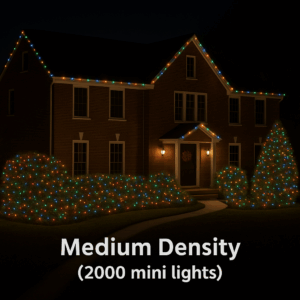 Medium Density (30–35 lights per square foot) Wrap spacing: 4–5 inches apart Our most popular option. Medium density provides rich, even coverage that looks full from the street without being overly intense. Perfect for homeowners who want their display to stand out while still feeling warm and natural.