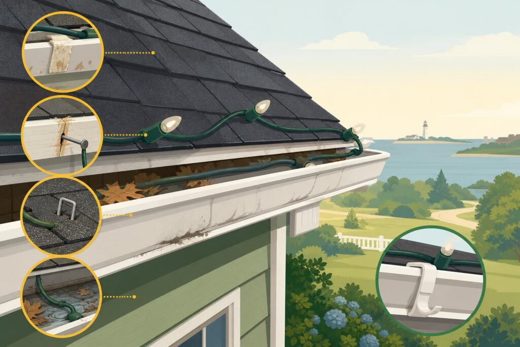 Illustration for the article What DIY Christmas Light Clips Actually Do to Your Gutters and Shingles