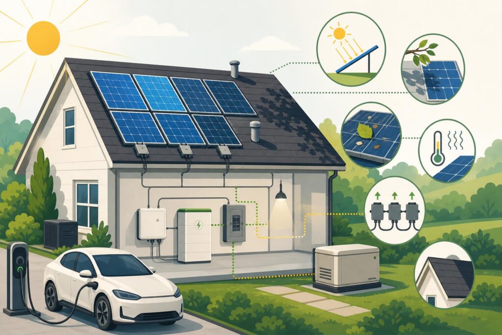 Illustration for the article Why Enphase Panels Next to Each Other Produce Differently — And Why Microinverters Beat String Inverters