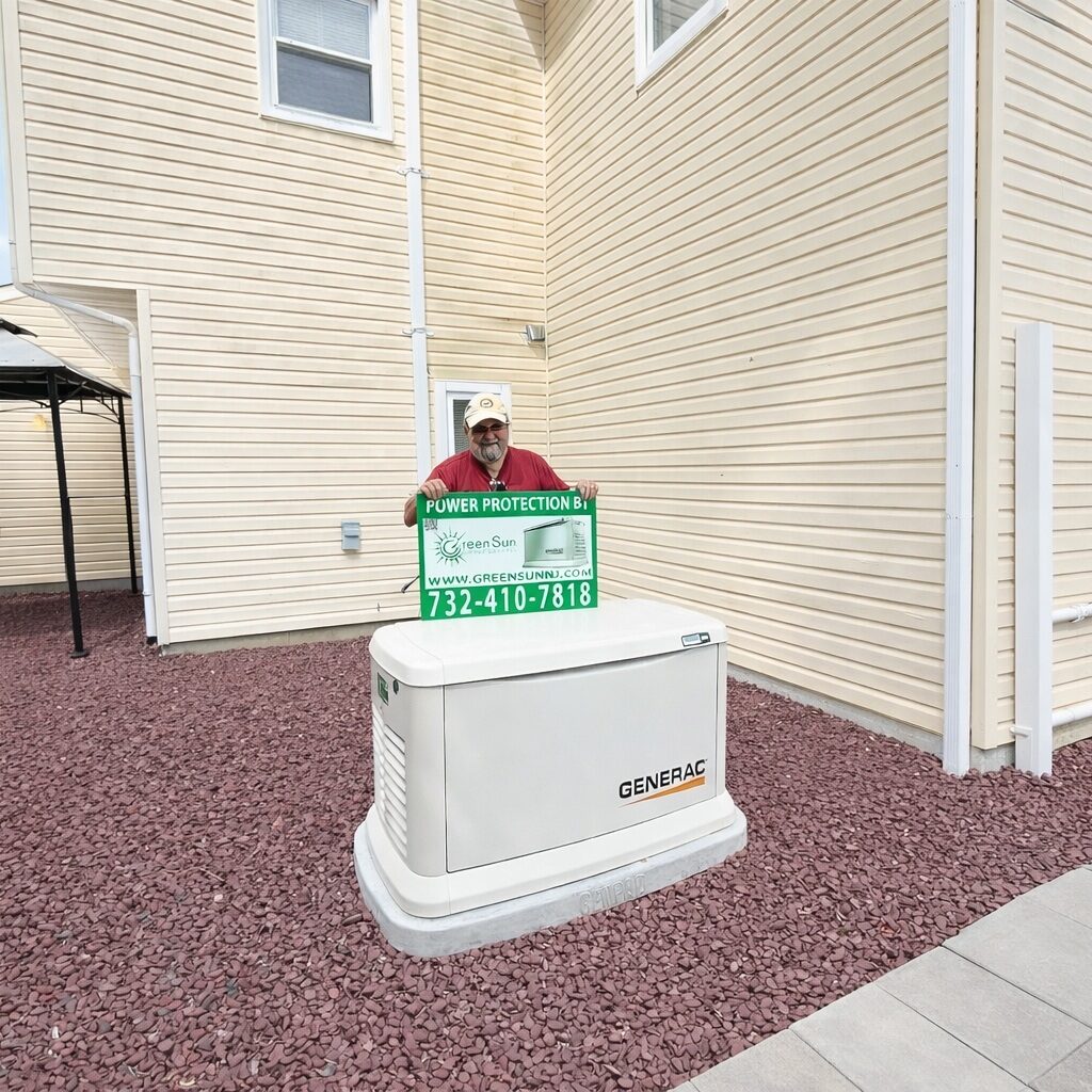 Generac standby generator installed at Sayreville NJ home by Green Sun Energy Services, LLC
