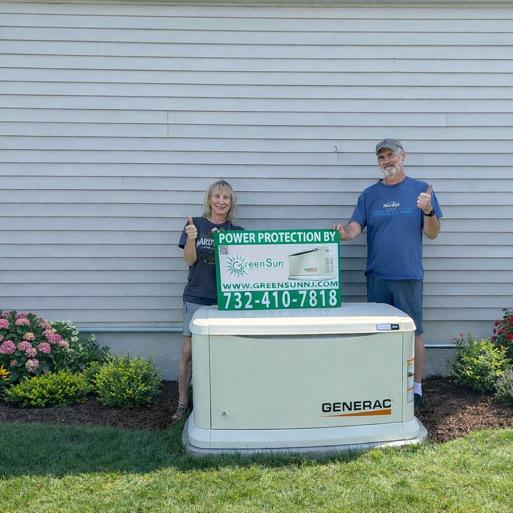 Hillsborough homeowner standing next to newly installed Generac standby generator by Green Sun Energy Services, LLC